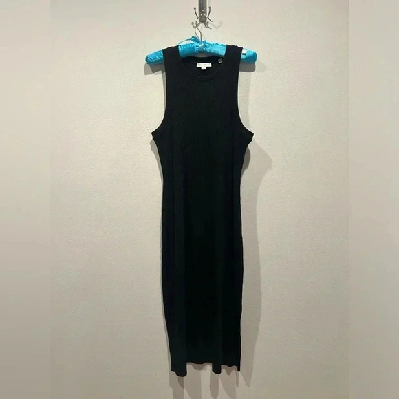VINCE Ribbed High-Neck Tank Dress in Black / Size Large / - Picture 3 of 8